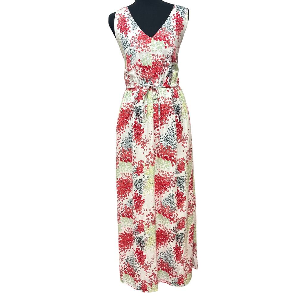 Lucky Brand Maxi Dress Small Floral V Neck Sleeveless Tie Waist Boho White
